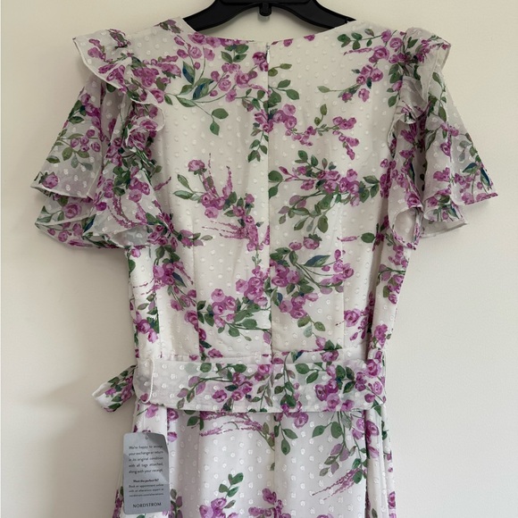 Eliza J Lilac White Floral Wrap Ruffled Tie Front Midi Dress - Picture 8 of 15